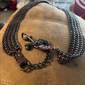 Men's Brown Leather and Black Metal Chain Accessory